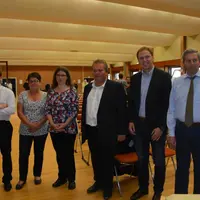 De gauche à droite : Damien Demarigny (DLF), Martine Laporte (PS), Laurence Pache (FI), Jean-Baptiste Moreau (REM), Jérémy Sauty (LR) et Martial Maume