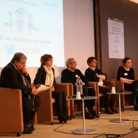 Table ronde lors de la journée sur le projet Accept avec : Jean-Marc Bèche (CNE), Caroline Guinot (Interbev), Jean-Claude Bévillard (France Nature Env