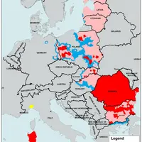 Carte de la fièvre porcine africaine en Europe.
