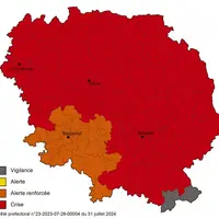 Carte des communes concernées par l'arrêté en vigueur au 31 juillet 2023.