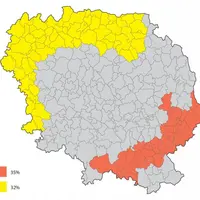- 33 communes du Sud-Est du département ont été reconnues avec un taux de perte de 35 % sur prairie en cumulant l'effet de la sécheresse et de l'orage