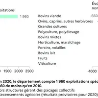 Orientation économique des exploitations creusoises en 2020 et évolution.