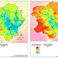 Températures moyennes en 2000 et en 2050.