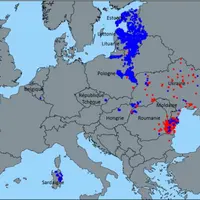 Foyers domestiques (en rouge) et cas sauvages (en bleu) de PPA confirmés en Europe du 01/01/2018 au 17/09/2018 (source ADNS au 18/09/2018)