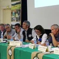 De gauche à droite : Jean-Baptiste Moreau, député de la Creuse, Pascal Picaud et Olivier Dumas, vice-présidents, Jean Christophe Dufour, président de