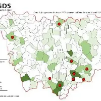 Carte de la répartition des foyers BVD reconnus en Haute-Loire au 30 avril 2020.