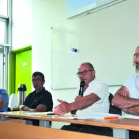 De gauche à droite : Stéphane Joandel, Vincent Vallet, Jean-Michel Javelle et Florent Kaplon de l’entreprise Dichamp, président du collège des entrepr