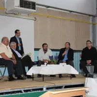 Gilbert Bros (Chambre d’agriculture), Jean Boyer (sénateur), Hervé Morainville (animateur table ronde), Jean Bernard Sallat (JA), Gilbert Guignand (FD