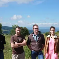 Lors de la conférence de presse sur l’exploitation de Florian Dioudonnat (au centre), avec Guillaume Redon, Anthony Fayolle et Camille.