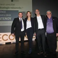 Maud Fontenoy avec les présidents des trois Chambres consulaires, juste avant la conférence.