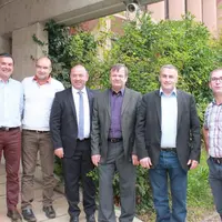 Laurent Duplomb et Michel Chouvier candidat à la présidence de la Chambre d’Agriculture, entourés des vice-présidents présents ce lundi en réunion de