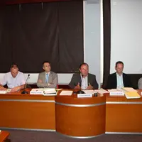 De gauche à droite : Bruno Locqueville, Gilbert Guignand, Régis Castro, secrétaire général Préfecture, Laurent Duplomb, Christian Buffière et Michel C