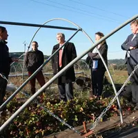 Le Préfet sur une parcelle de fraises du Gaec Minival.