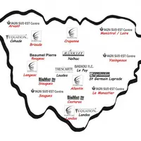 Lieux de collectes, avec en rouge les sites qui récupèrent bilg-bags et sacs d'engrais.