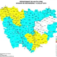 Département de Haute-Loire - Niveau de sécheresse - 8 juillet 2015
