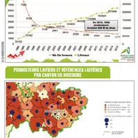 Tableau 1 : productivité des exploitations laitières de haute-Loire.
Tableau 2 : producteurs laitiers et références laitières 
par canton en Auvergn