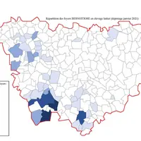 Répartition des foyers besnoitiose en elevage laitier (dépistage janvier 2021)