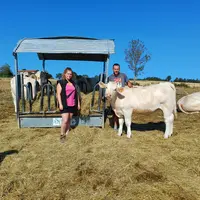 Thibault Faure en compagnie de Léna Ginhac, conseillère en élevages spécialisés à Bovins croissance  (Chambre d'agriculture), sur l'un de ses pâturage