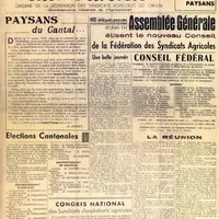 La première Une du Paysan du Cantal en 1946.