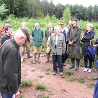 Visite en forêt pour illustrer le thème des incidences des évolutions climatiques.