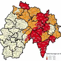 La carte des zones reconnues sinistrées et qui seront donc éligibles aux indemnisations du fonds national des calamités agricoles : 135 communes sur l