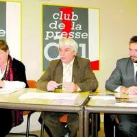 Le président Daniel Gaillat, la première vice-présidente Jeanne Leybros et le Directeur général Ludovic Martin au Club de la Presse à Limoges.