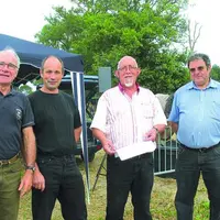 Jean-Marc Delcourt avec le jury du concours cantonal de cheval de trait de Moutier-Rozeille.