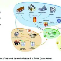 Le fonctionnement d’une usine de méthanisation à la ferme (source Ademe).