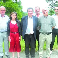 De gauche à droite : Claude Aulong, Nadine Aubrun, Max Delpérié, Patrick Pacaud, Paul Le Dœuff et Jean-Baptiste Auroy, directeur de l'exploitation du