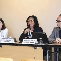Claire Le Grand, de la FNPL, Marie-Thérèse Bonneau, présidente de France Carbon Agri association et Jean-Baptiste Dollé de l’Institut de l’élevage ont