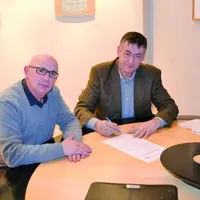 Christian Singla président de la coopérative Bovi plateau central (ainsi que de RAGT plateau central) et André Veyrac, président de Cemac-Cobevial, on