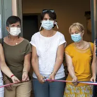 De gauche à droite, la préfète Valérie Hatsch, la sénatrice Guylène Pantel, la présidente du département Sophie Pantel, la maire de Florac Flore Théro