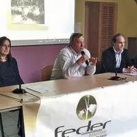 Michèle Boudoin, présidente de la FNO aux côtés de Jean-Yves Foucault, président de Limagrain et Paul Bony, président de Copagno (à droite) ont longue