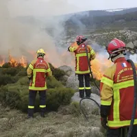 Des pompiers surveillent un début d'écobuage sur une parcelle agricole.