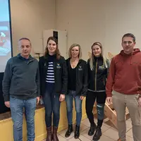 Les intervenants de l'assemblée de section organisée à St Just près Brioude : Jacky Martin, Thiphaine Didry, Virginie Garnier, Flora Gomez et Julien S