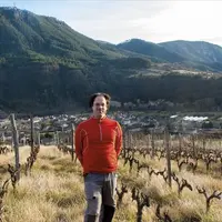 Marin Paquereau se tient au milieu de ses vignes, au-dessus du village d'Ispagnac