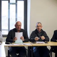 Robert Aigoin (à gauche), conseiller départemental de la Lozère, aux côtés de l'équipe de l'Astaf et la Safer lors de l'assemblée générale.