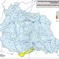 Carte des restrictions des usages de l’eau prélevée dans les eaux superficielles.