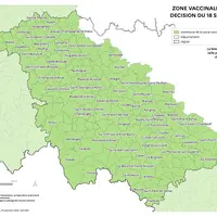 Pour la MHE, les deux tiers sud-ouest de la Haute-Loire (185 communes au sud d'une diagonale allant de La Chaise-Dieu aux Vastres), sont en zone vacci