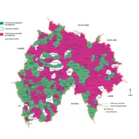 Carte du Cantal colorée en fonction de la perte ou du gain d'habitants