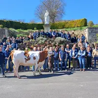 Organisateurs et partenaires de l'événement "Le Puy des Montbéliardes" se sont réunis le 1er avril à l'ISVT autour de Sangria, une vache de la famille
