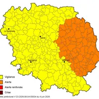 carte de la creuse montrant le bassin versant du cher en zone d'alerte au regard de la sécheresse