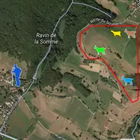 Grâce à un rendu simple sur l'écran, l'éleveur peut repérer ses animaux et voir leur position. La clôture est tracée en rouge de point en point pour p