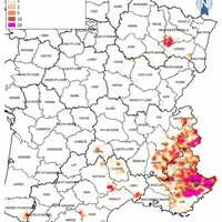 Les attaques de loups en 2018 se concentrent sur l'arc alpin, mais on voit apparaitre les fronts de colonisation. © ONCFS