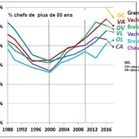 Les éleveurs d'ovins allaitants sont en moyenne plus âgés que les éleveurs d'ovins lait. © Agreste enquêtes structures ...