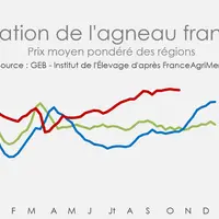 Cotation de l'agneau français - Prix moyen pondéré des régions © GEB - Institut de l'Élevage ...