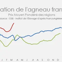 Cotation de l'agneau français - Prix moyen pondéré des régions © GEB - Institut de l'Élevage ...