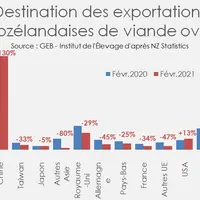 Destination des exportations néozélandaises de viande ovine © GEB - Institut de l'Élevage ...