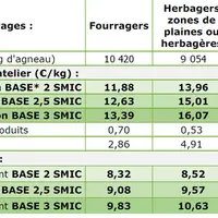 Coûts de production et prix de revientdes élevages ovins viande en 2020, en €/kg de carcasse d'agneau vendu - Le tableau des indicateurs de coûts de p