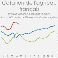 Cotation de l'agneau français - Prix moyen pondéré des régions © GEB - Institut de l'élevage ...